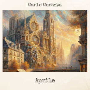 Carlo Corazza seated at the piano, with a soft glow illuminating the keys, capturing the essence of "Aprile."