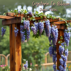 Wisteria flowers blooming on a wooden pergola, symbolizing nature’s quiet beauty.